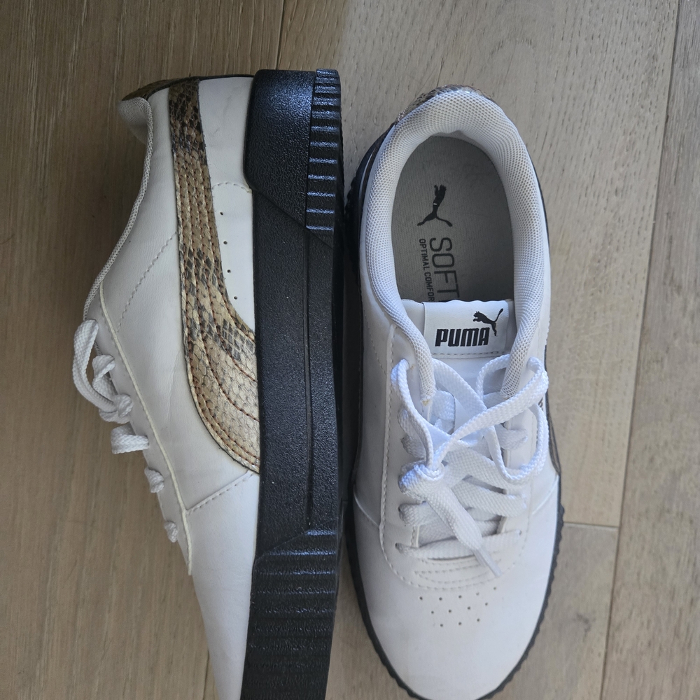 Puma White Sneakers with Black Platform & Snake-Print Formstrip